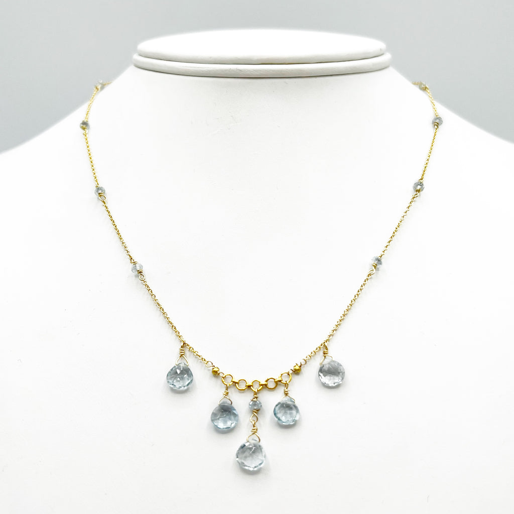 Aquamarine Necklace in 14 Karat Yellow with Bead Spacers