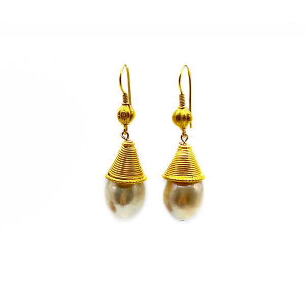 Pink Pearl Drops with Gold Vermeil Caps and Wire Earrings