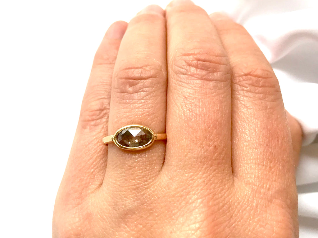 Rose Cut Oval Brown Diamond set in 14 Karat Gold Wedding Ring