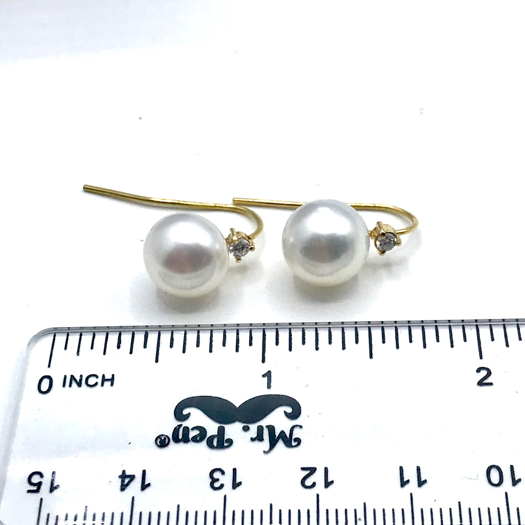 Diamond and Pearl Earrings in 14K Yellow Gold