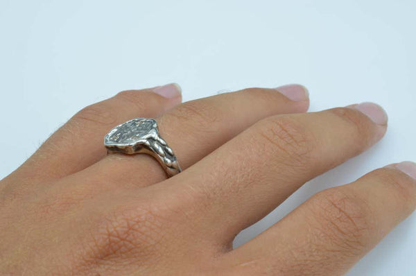 Men’s Signet Ring Deer Head Diamond Brown Rose Cut Sterling Silver Ring
