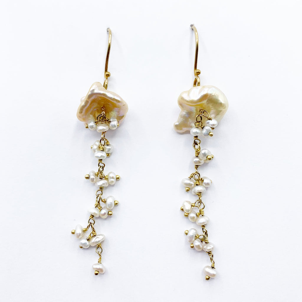 Yellow Gold Filled Natural Pearl Drop Earrings