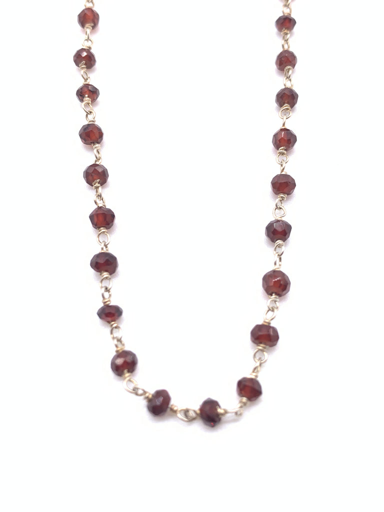 Beaded Garnet Necklace on Yellow Gold Filled or Sterling Silver Chain