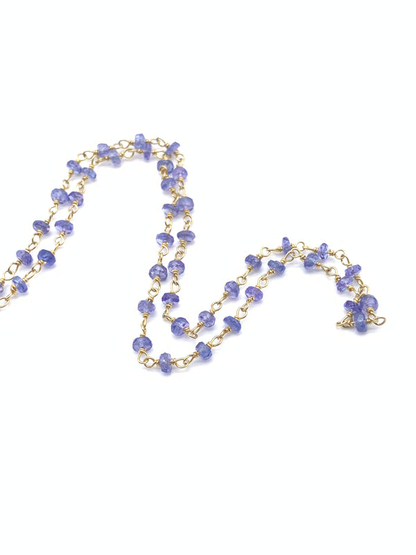 Beaded Tanzanite Necklace on Yellow Gold Filled Chain