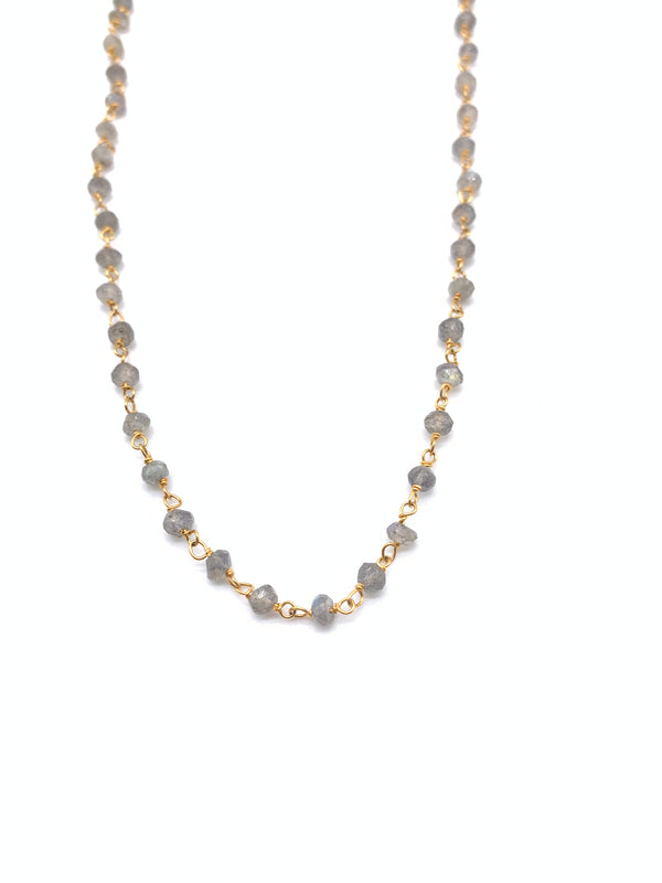 Beaded Labradorite Necklace on Yellow Gold Filled Chain