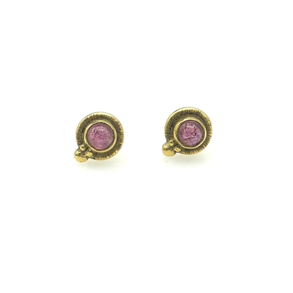 Yellow Gold and Pink Tourmaline Stud Earrings