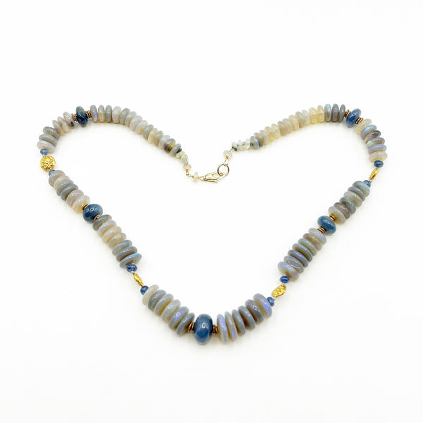 Azur Blue Opal 18 Karat Yellow Bead Necklace