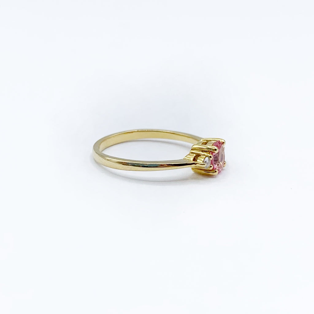 Delicate Pink Sapphire Paired with Diamonds on a Bright Golden Circlet