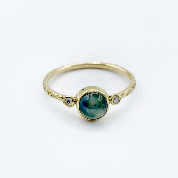 Earthy Green Cat's Eye with Diamond Lights on a Golden Band