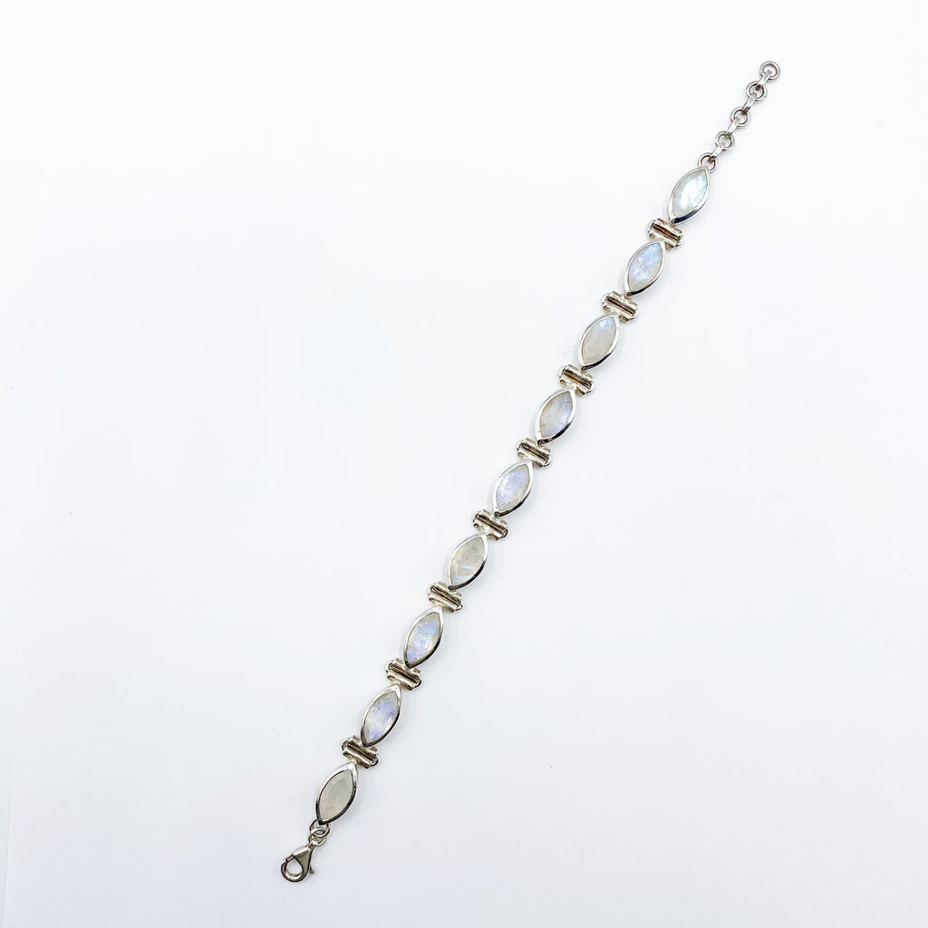 White Sterling Silver Bracelet with Marquise Moonstones