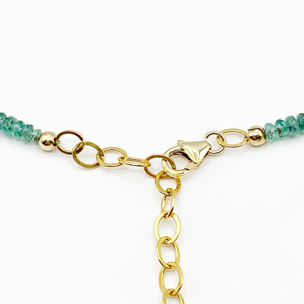 Emerald Graduated Beads with 14 Karat Yellow Gold Filled Chain and Clasp Necklace