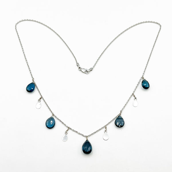 Blue Topaz and White Gold Tassels Chain Necklace