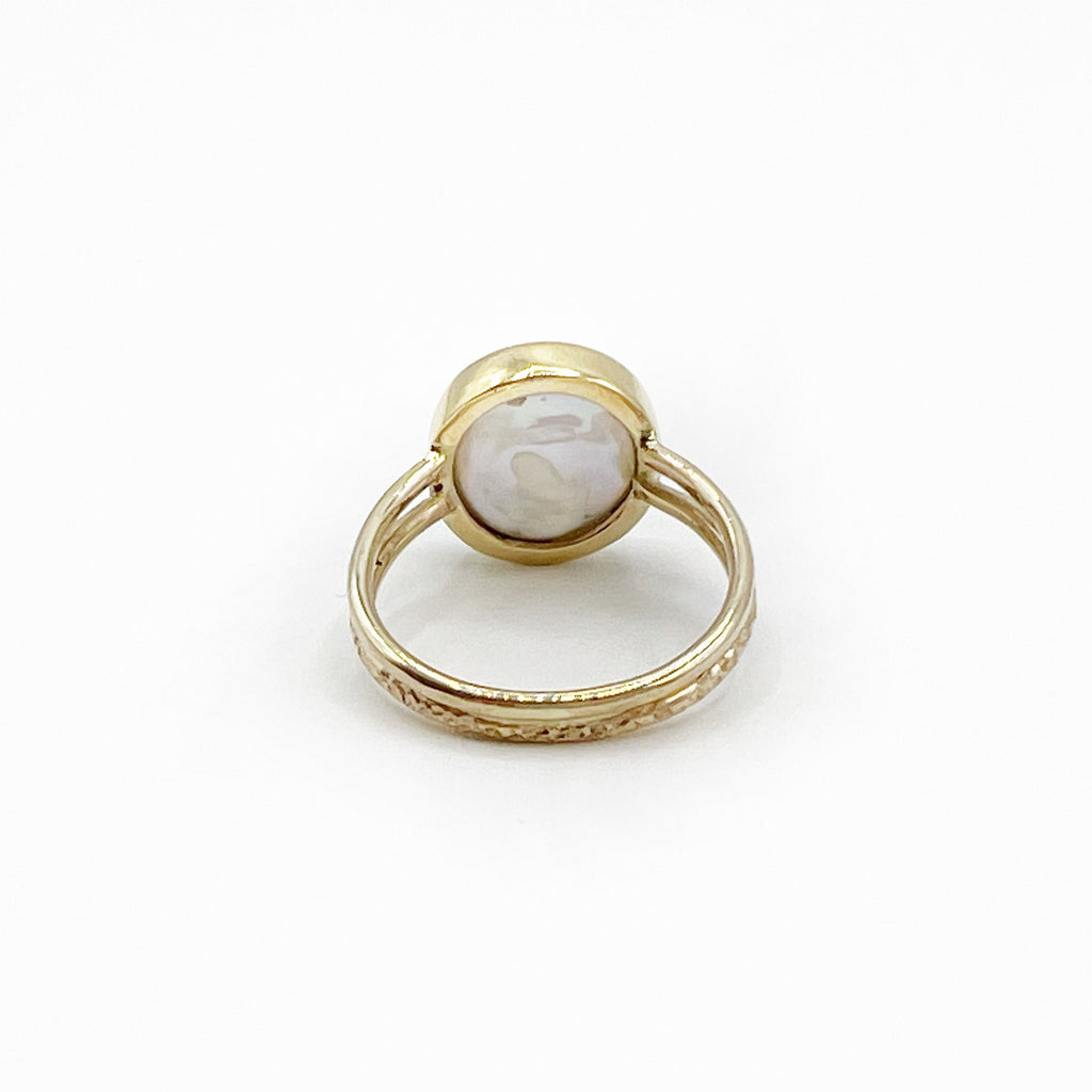 Pearl and 14 Karat Yellow Geometric Ring