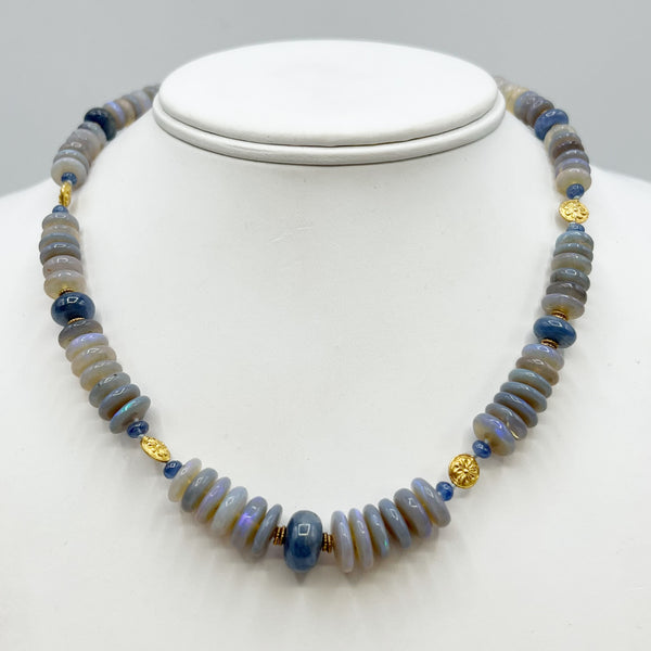Azur Blue Opal 18 Karat Yellow Bead Necklace