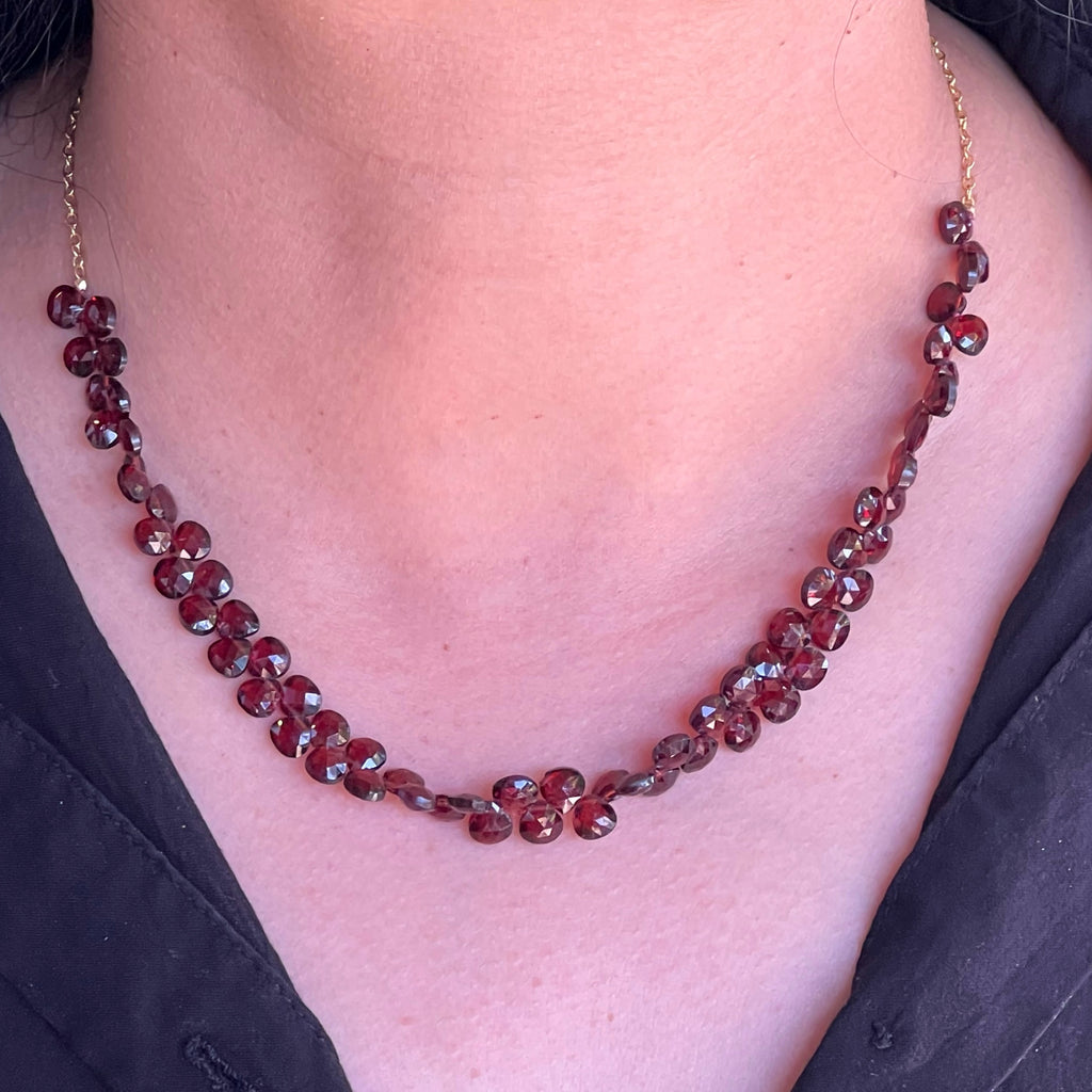 Garnet Briolette Beaded Necklace with Gold
