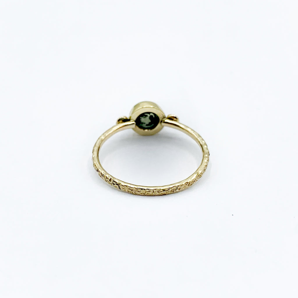 Earthy Green Cat's Eye with Diamond Lights on a Golden Band