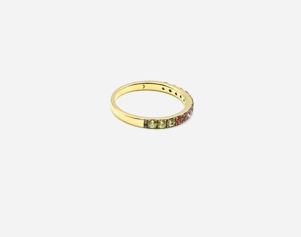 Rainbow Sapphire, Ruby & Tsavorite Ring 14 Karat Yellow Gold