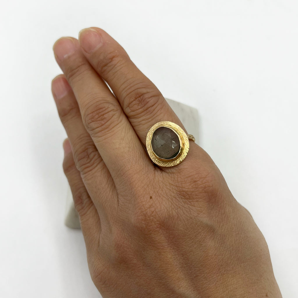 Moss Aquamarine Textured Bezel Ring