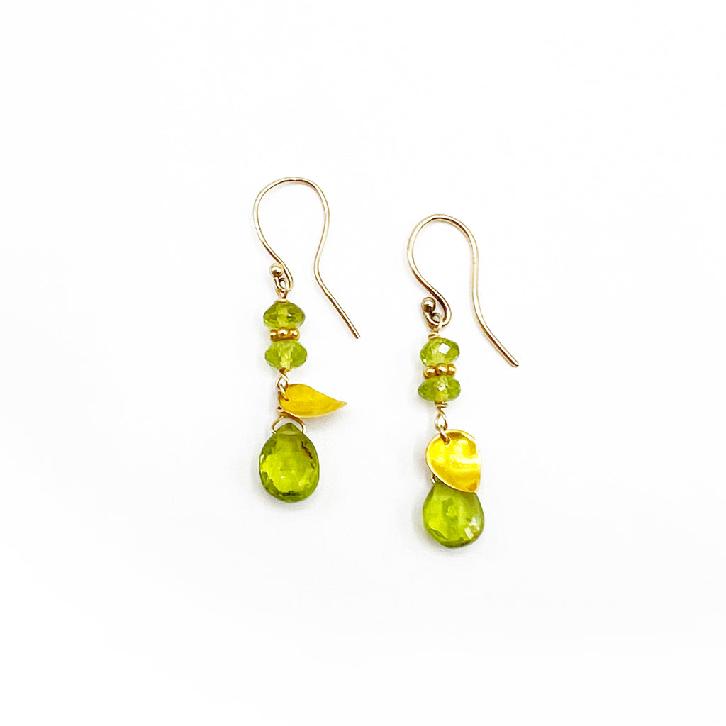 Golden Peridot Petal Briolette Earrings