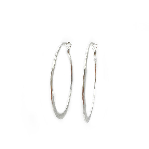 Hand Made Silver Hammered Medium Hoop Earrings