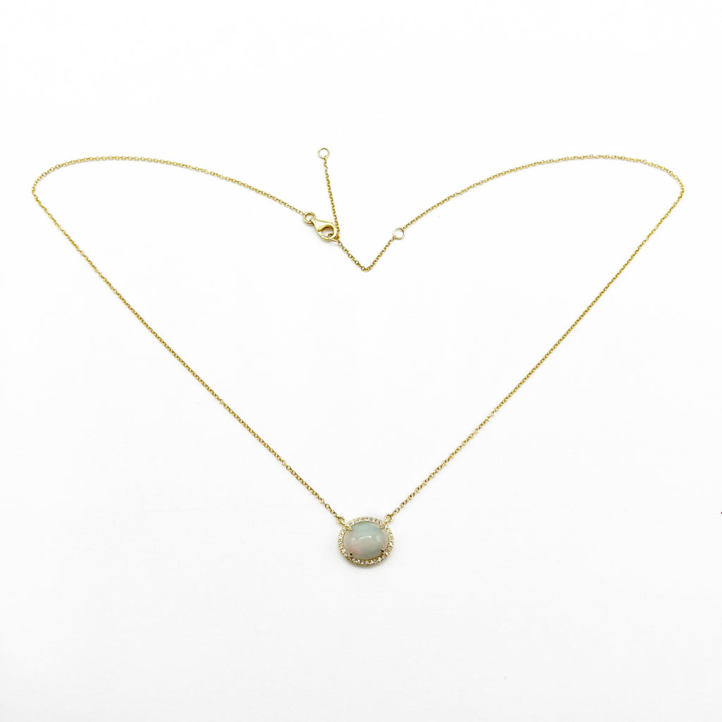 Oval Opal and Diamond Halo Necklace