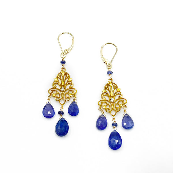 Byzantine Tanzanite and diamond  Drop Earrings