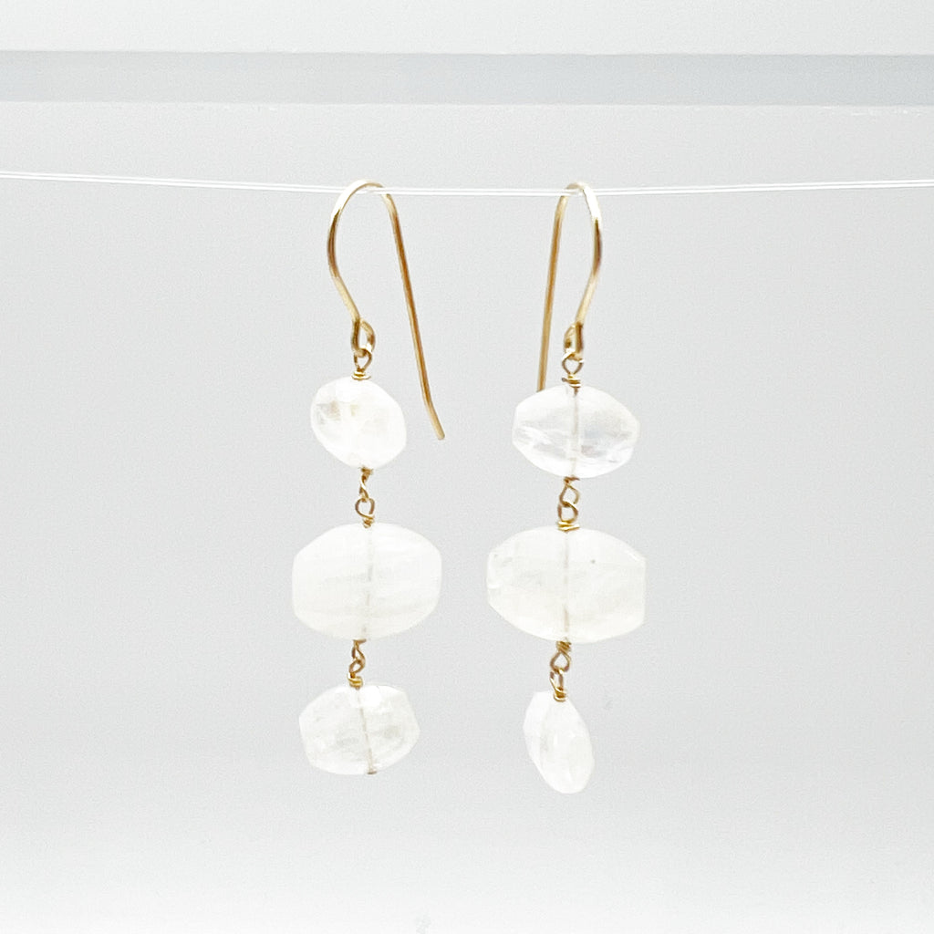 Moonstone Triple Drop Wire Earrings