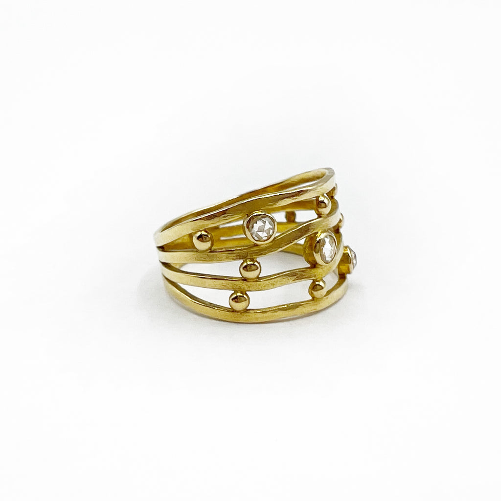 Gold Wave Design with Diamonds Ring