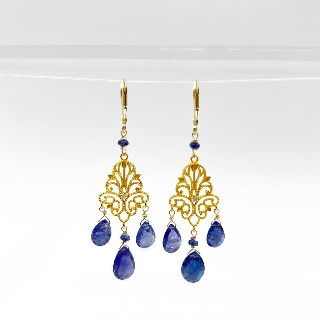 Byzantine Tanzanite and diamond  Drop Earrings
