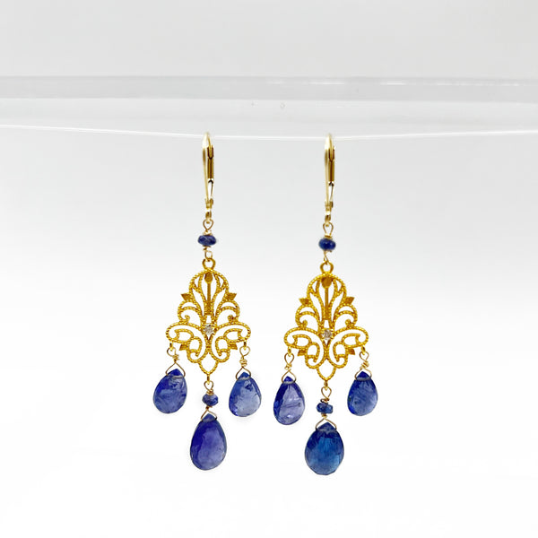 Byzantine Tanzanite and diamond  Drop Earrings