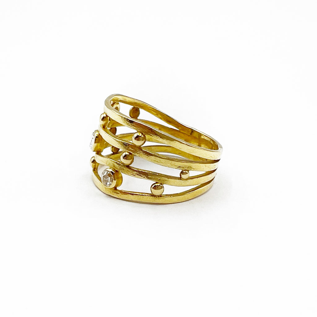 Gold Wave Design with Diamonds Ring