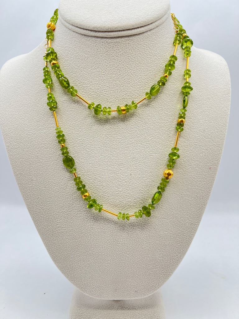 Peridot and Golden Beads Long Necklace