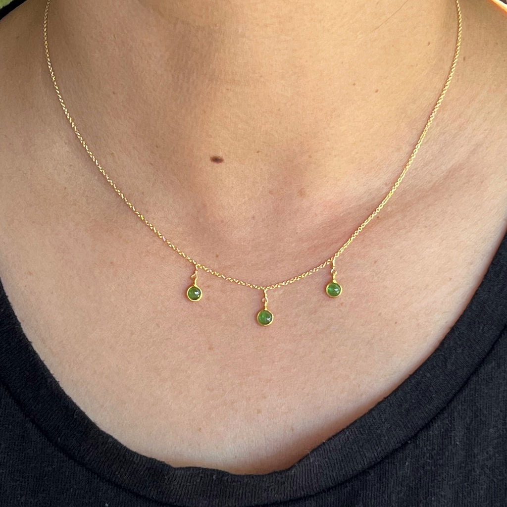 Golden Round Diopside Bezel Set Necklace