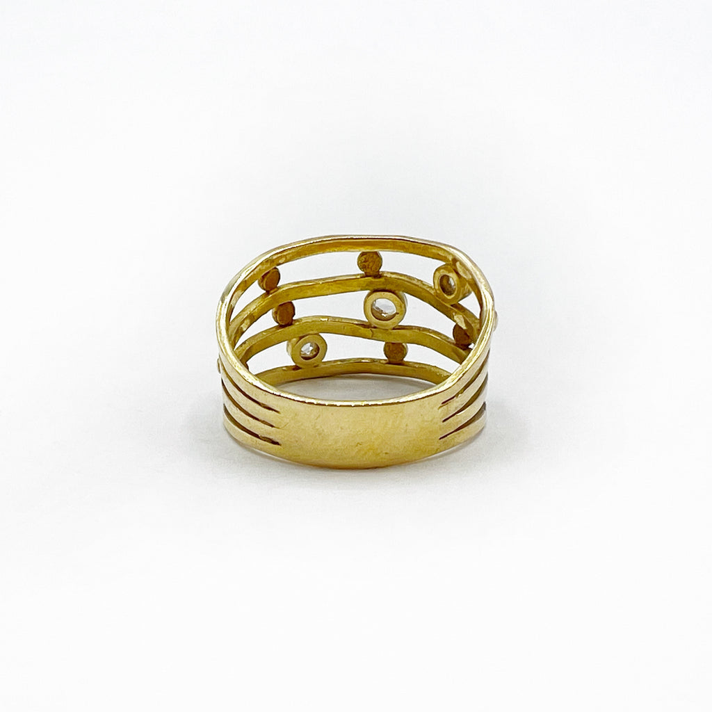 Gold Wave Design with Diamonds Ring