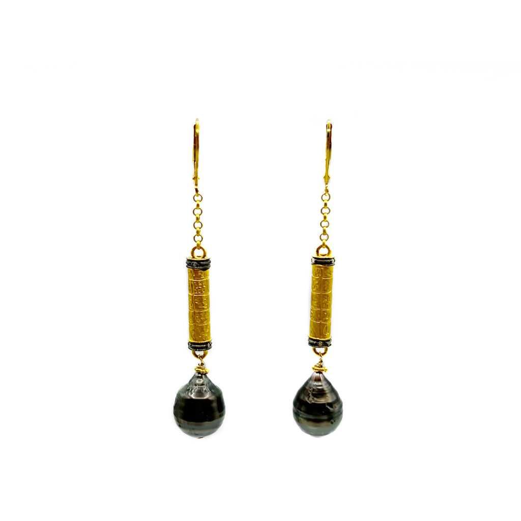 Dimond Bar and South Sea Pearls Drop Earrings