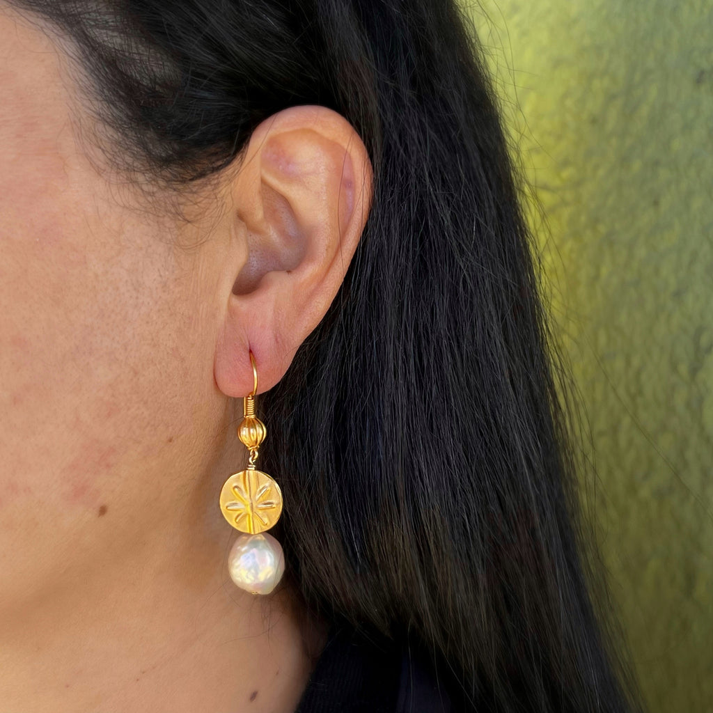 Pink Gossamer Pearls With Gold Vermeil Beads Earrings