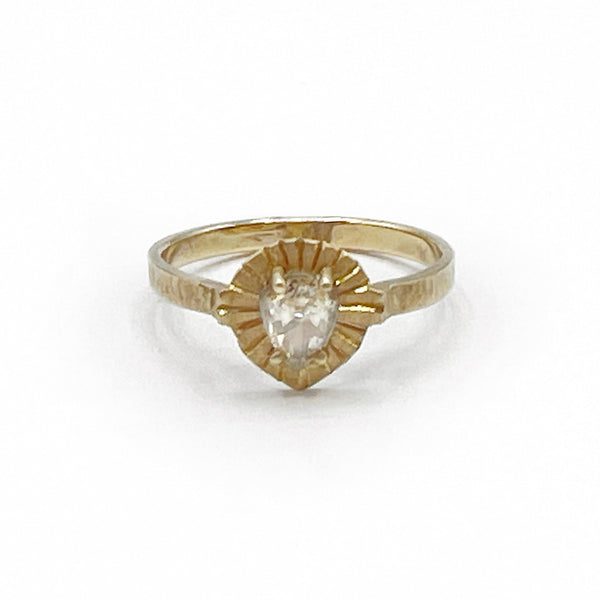 Radiant Heart 14 Karat Yellow Gold Rose Cut Diamond Ring