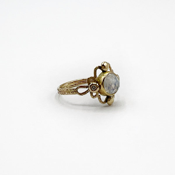 Moonstone and Diamond Hammered Delicate Ring