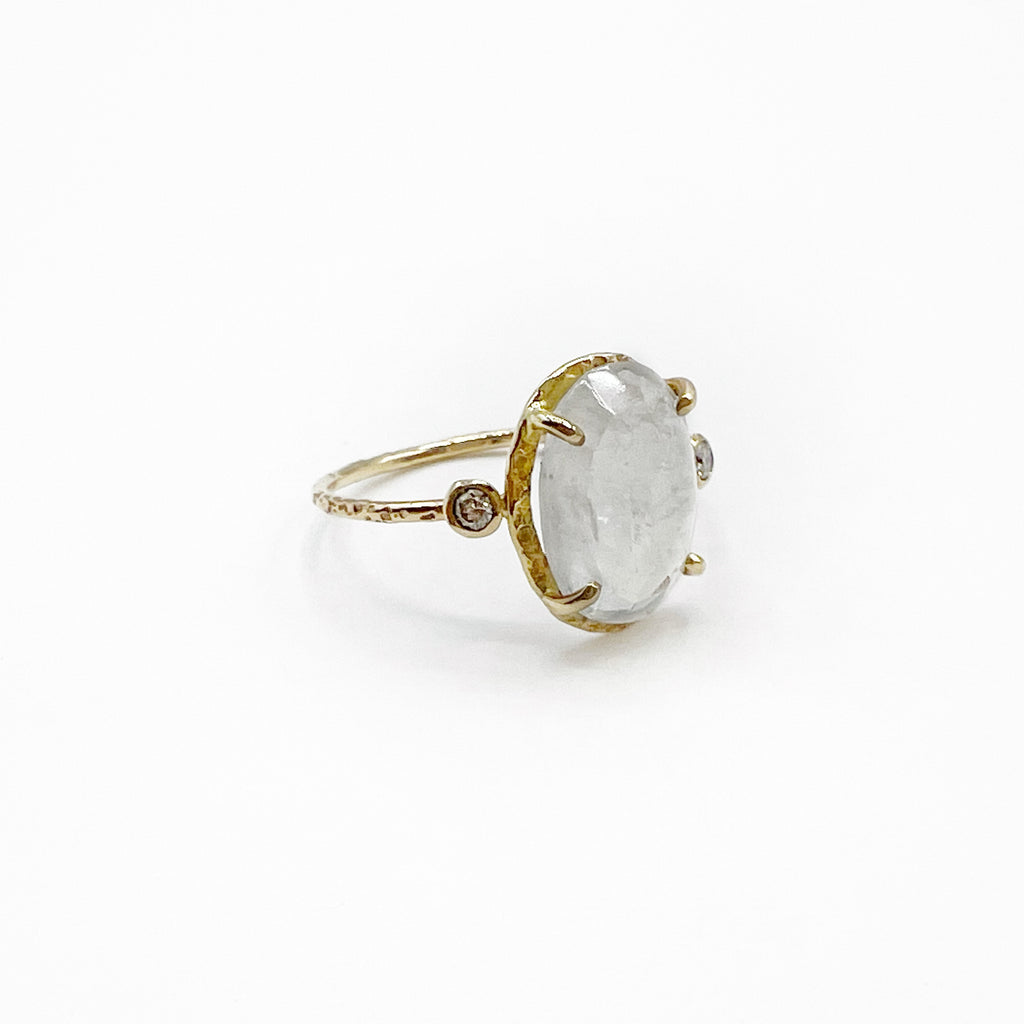 Glowing Moonstone and Diamond Ring