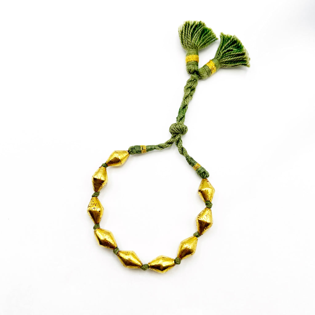 18 Karat Yellow Gold Over Clay Beads Drawstring Bracelet