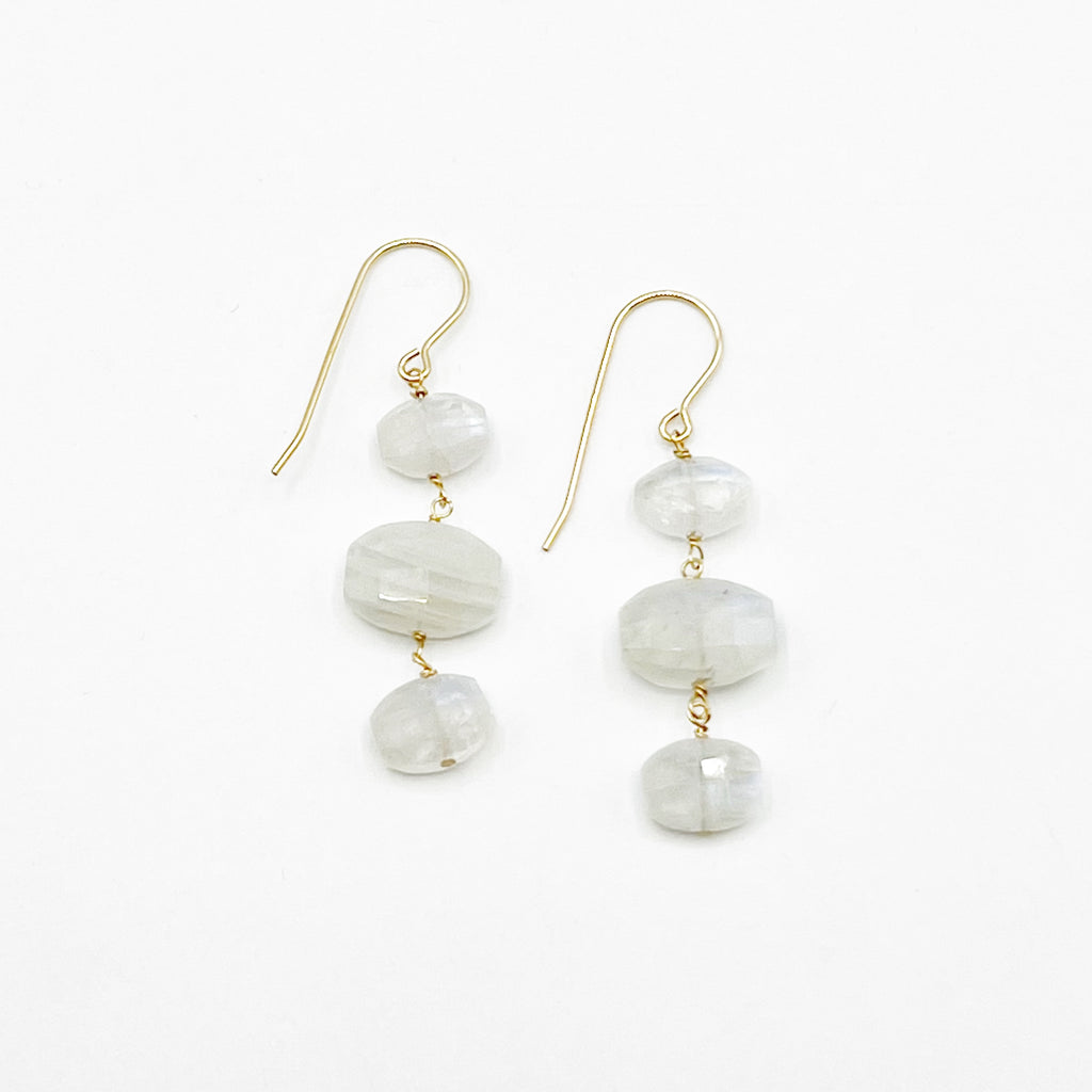 Moonstone Triple Drop Wire Earrings