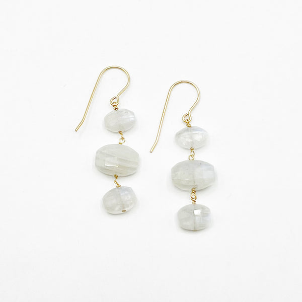Moonstone Triple Drop Wire Earrings
