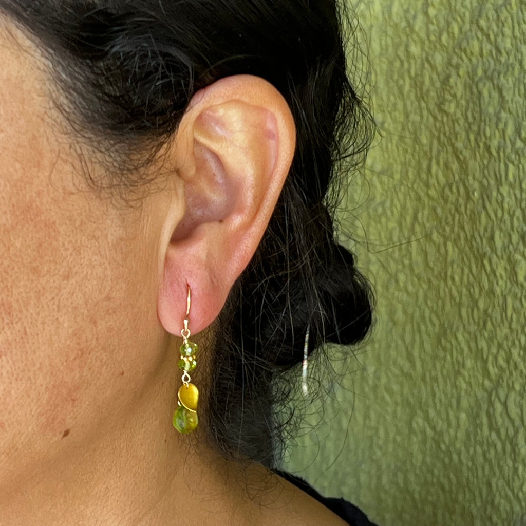 Golden Peridot Petal Briolette Earrings