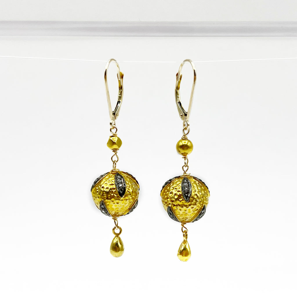 Golden Sphere Earrings with Diamonds