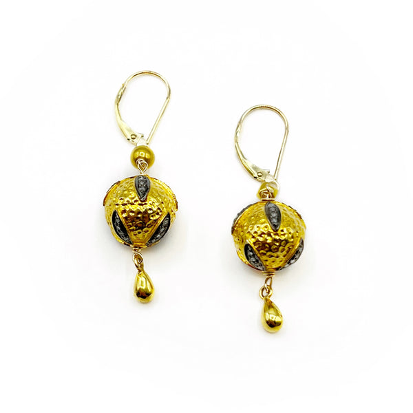 Golden Sphere Earrings with Diamonds