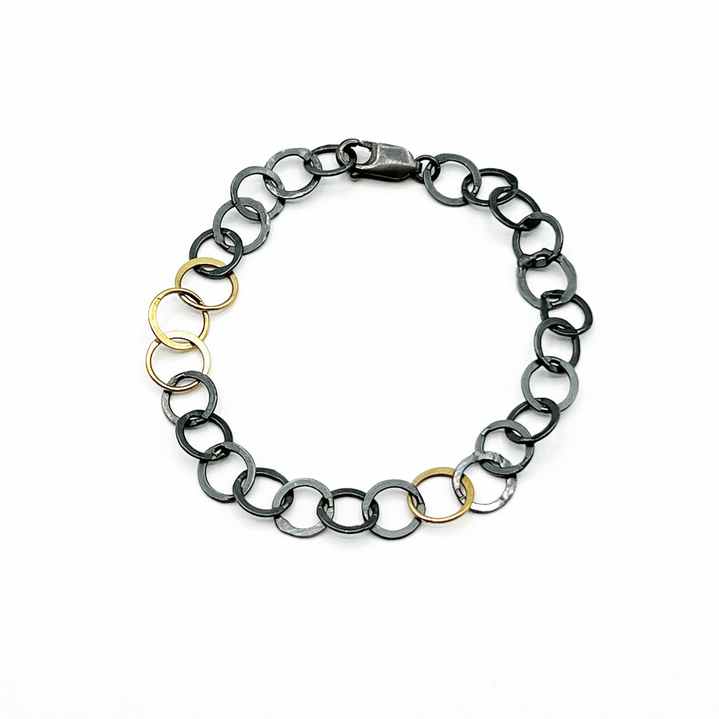 14 Karat Yellow Gold and Sterling Silver (Black and Gold) Bracelet