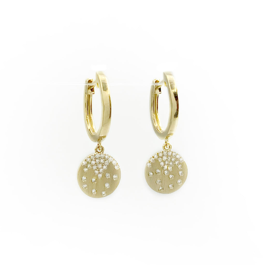 Scattered Diamond Disc on Hoop Earrings