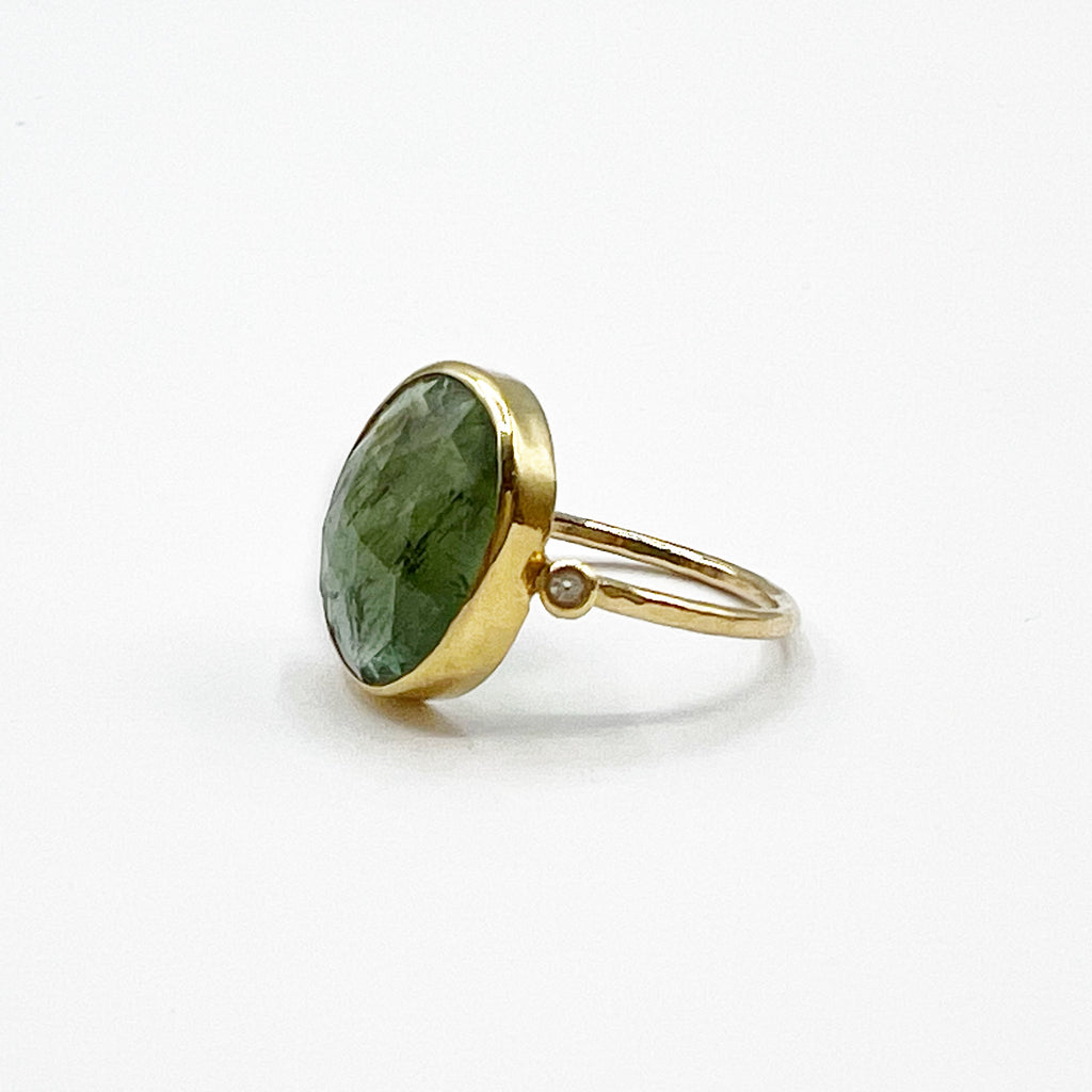 Rose Cut  Green Tourmaline and Diamond Ring