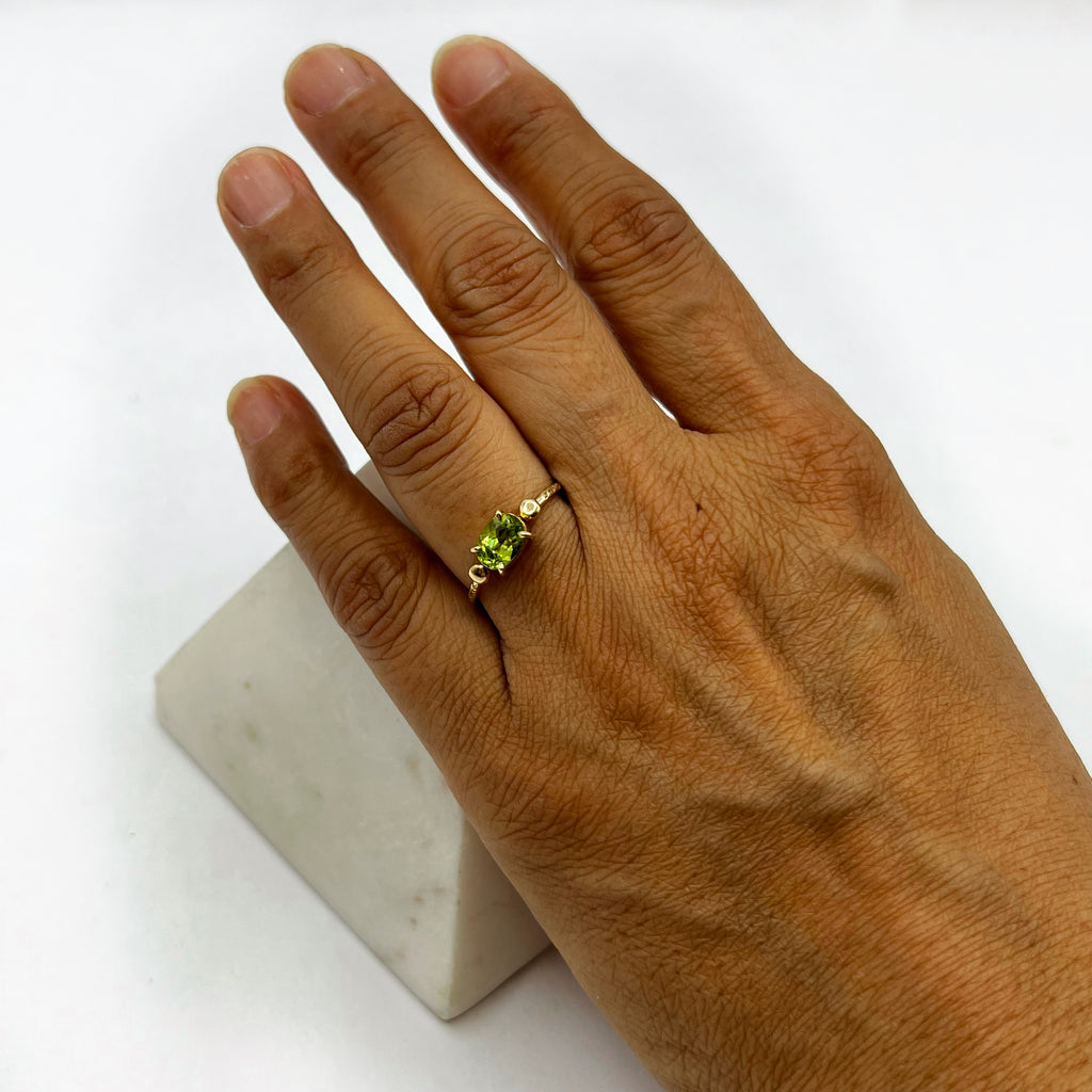 Oval Peridot Hammered Ring