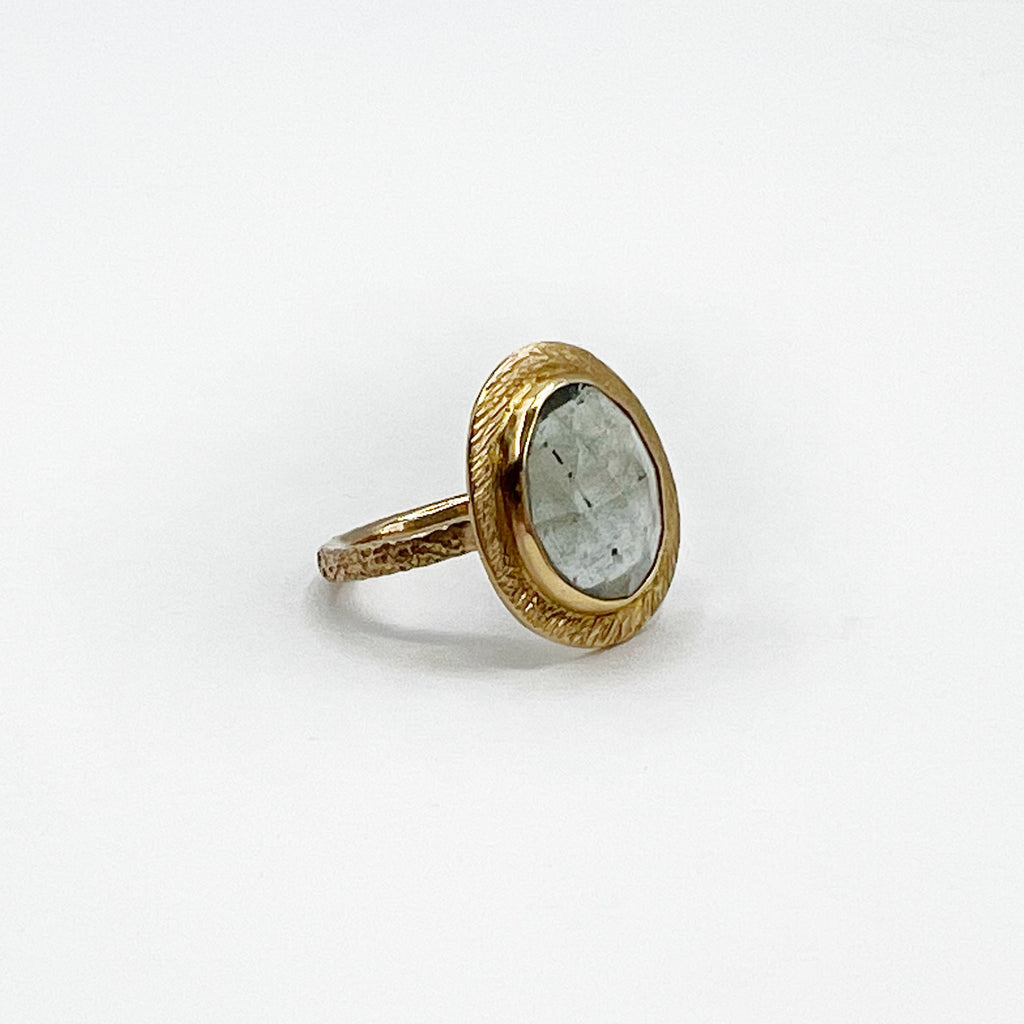 Moss Aquamarine Textured Bezel Ring